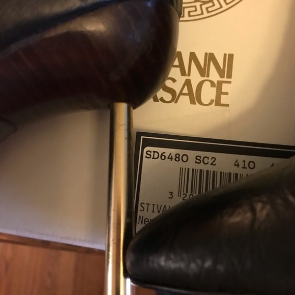 Gianni Versace Stivale Stampa Cocco Tall Boots in Nero/Croc Size 40 T.100 - Picture 12 of 14